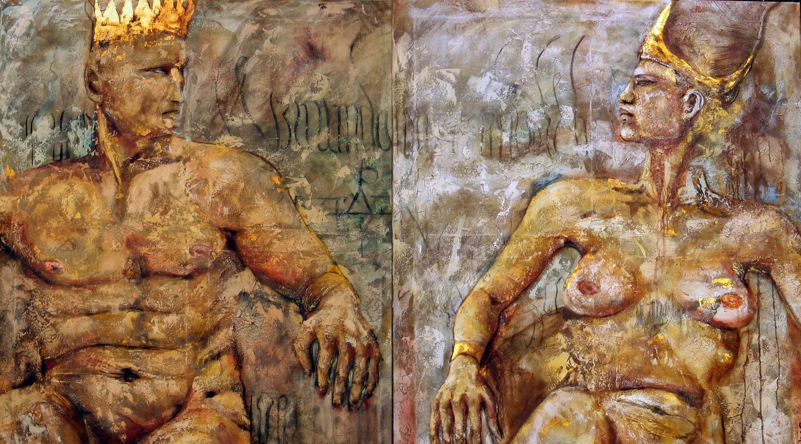 THE KING AND HIS QUEEN, gesso, oil & mixte